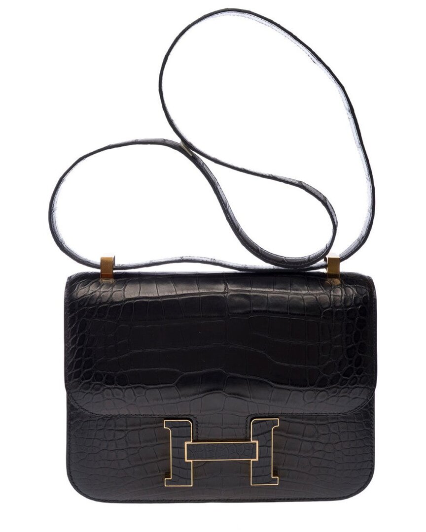 HERMES 블랙 악어 가죽 콘스탄스 숄더백