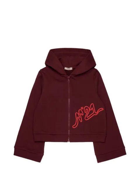 N.21 Kids 집 로고 자수 크롭 후드티