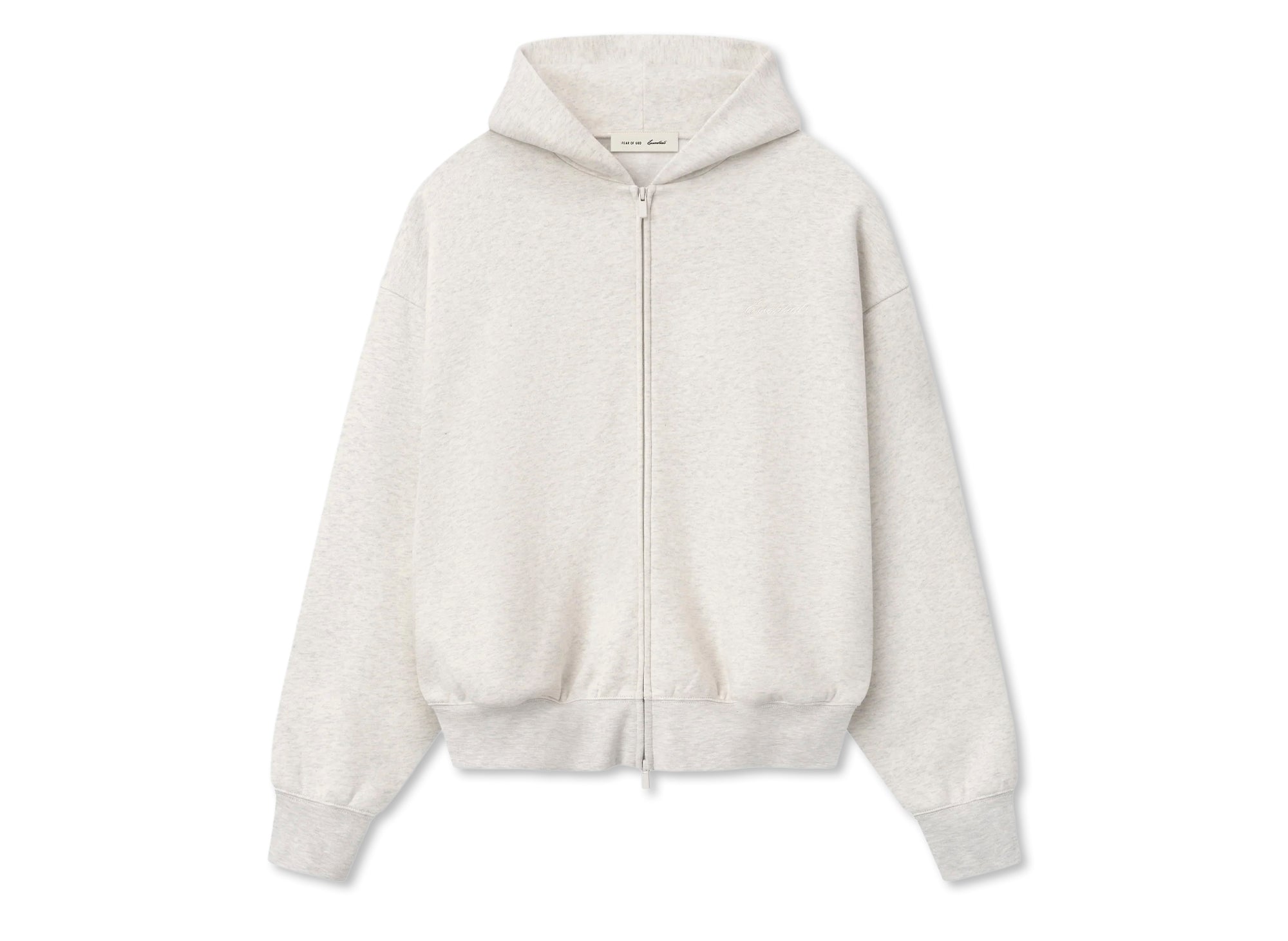 FEAR OF GOD 피어 오브 갓 에센셜 시그니처 클래식 풀 집 후드티 오트밀 헤더