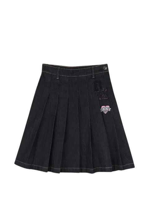 Dkny Kids 플리츠 로고 패치 데님 스커트