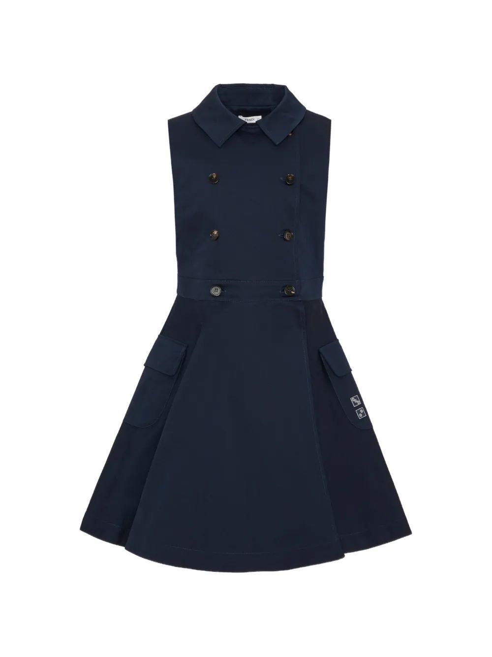 Fendi Kids 더블 브레스트 슬리브리스 원피스