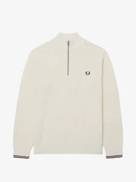 Fred Perry 와플 니트 하프 집업 맨투맨