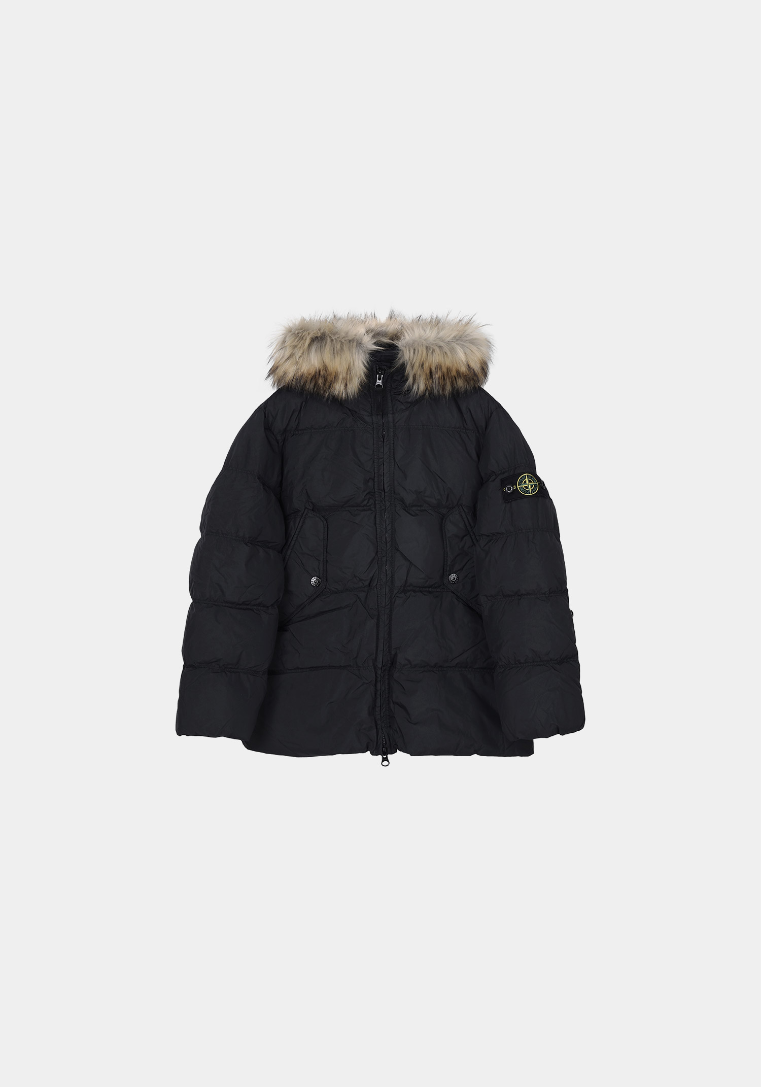 STONE ISLAND 스톤아일랜드 KIDS 블랙 로고 후드 퍼 덕 다운 집업 자켓 164100003 S0A23 V0029