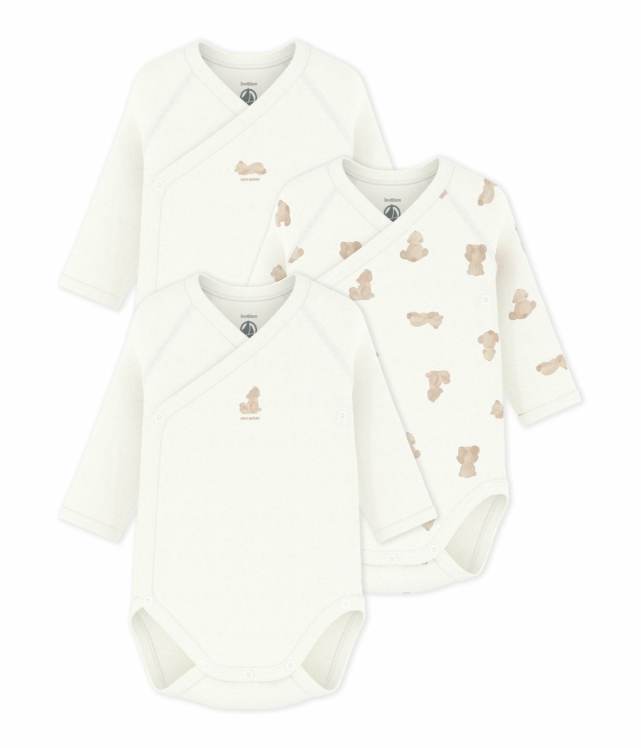 PETIT BATEAU KIDS 3팩 롱슬리브 베이비 바디수트
