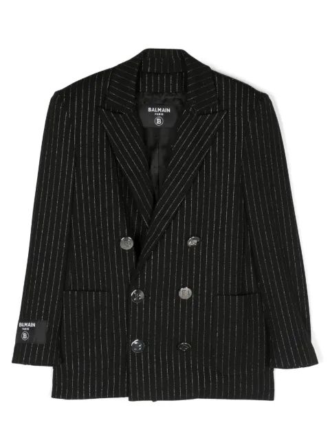 Balmain Kids 로고 패치 스트라이프 프린트 블레이저