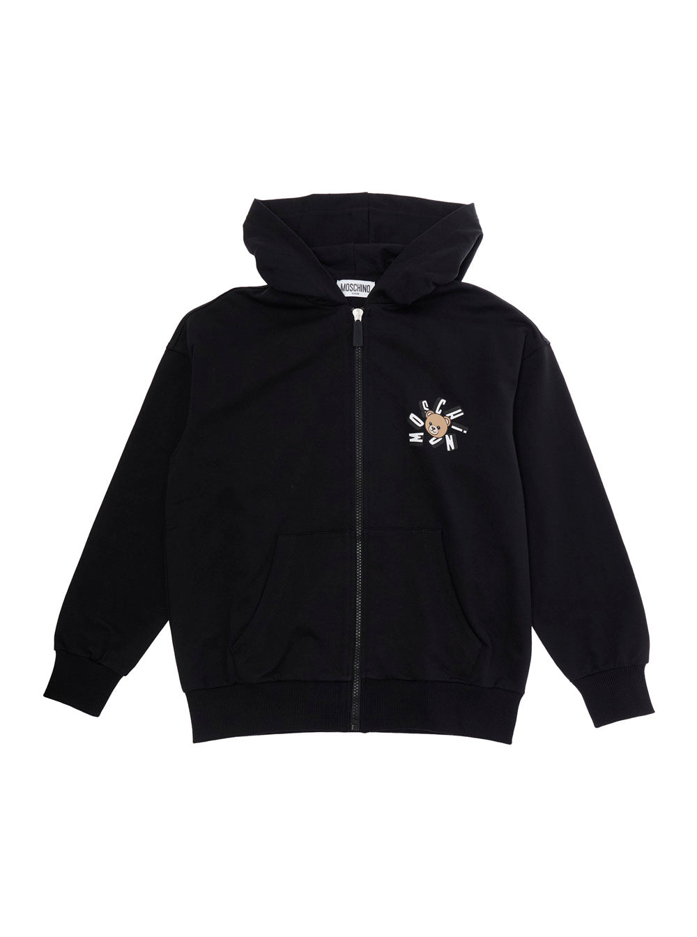 Moschino Kids 아기 여자 면 집업 후드티 로고 포인트