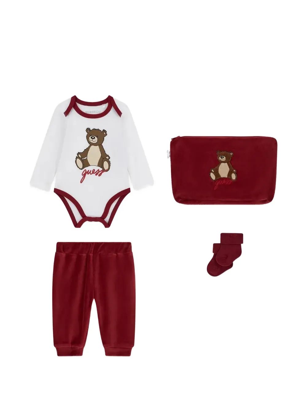 guess kids 곰 모티프 벨벳 트랙 팬츠