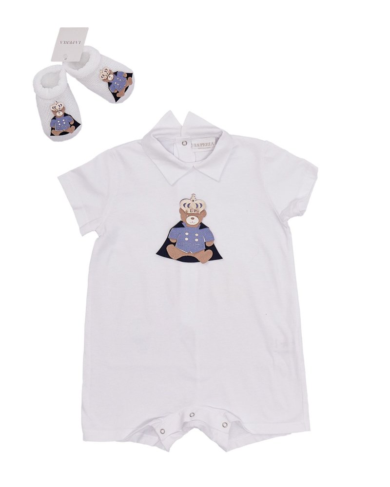 La Perla Kids 테디 베어 패치 롬퍼 세트