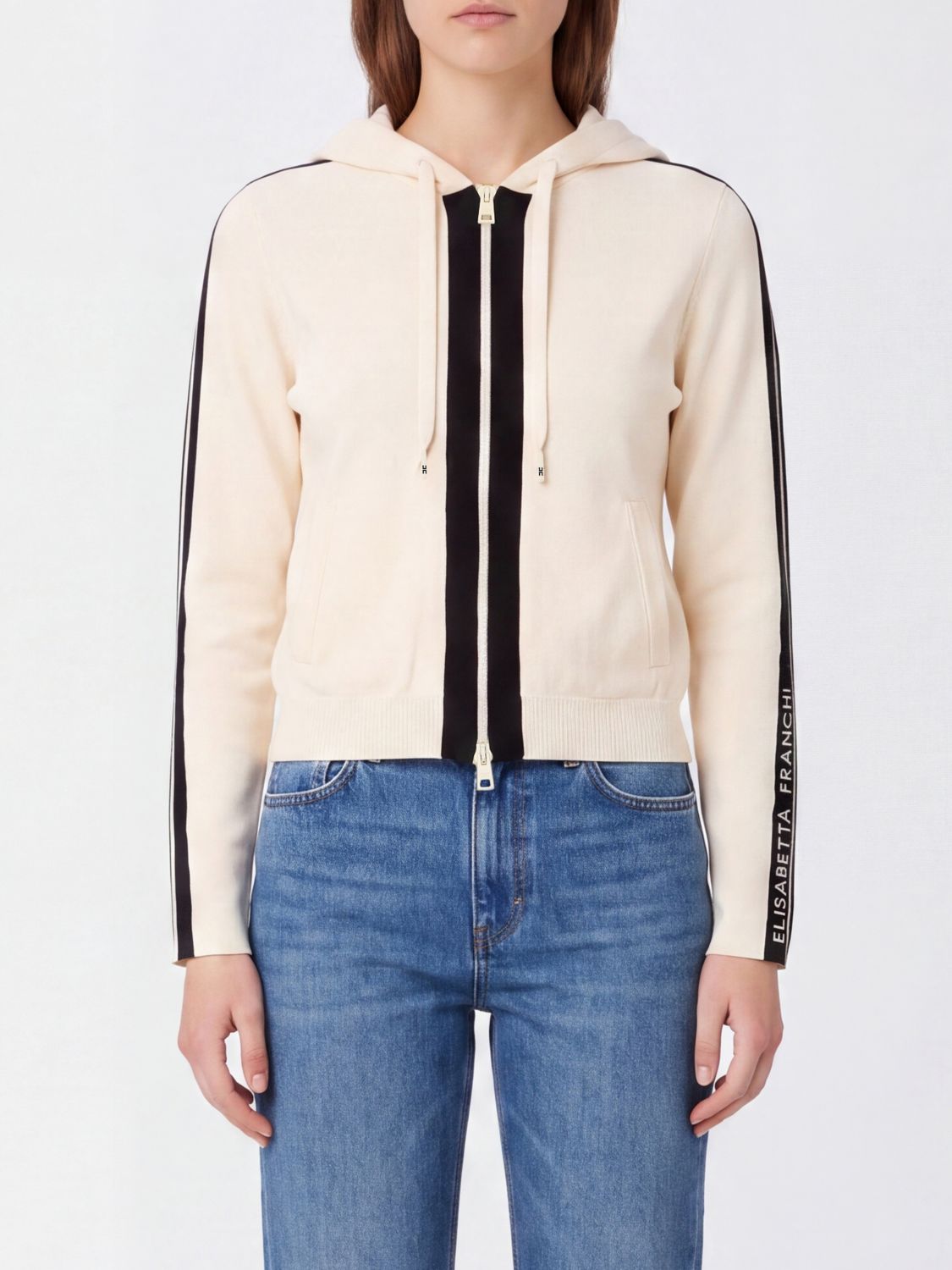 ELISABETTA FRANCHI 엘리자베타 프란치 울 혼합 니트 집업 후드