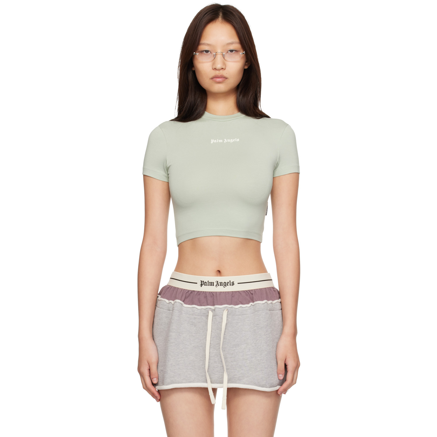 PALM ANGELS 그린 클래식 로고 베이비 티셔츠
