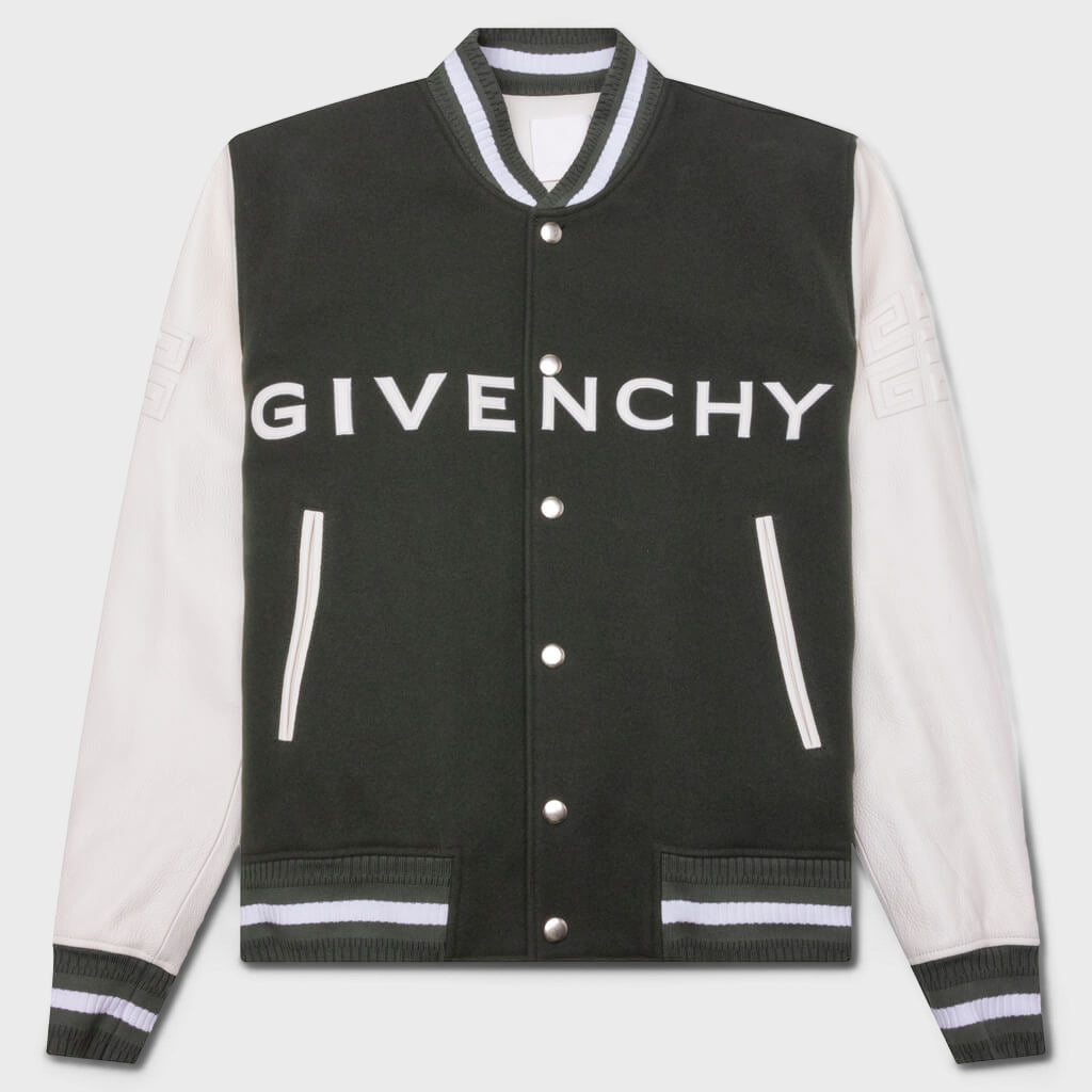 GIVENCHY 바시티 울 그레인 가죽 그레이시 그린