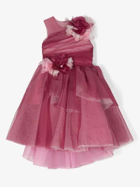 MARCHESA KIDS COUTURE 플로럴 아플리케 모은 실크 드레스