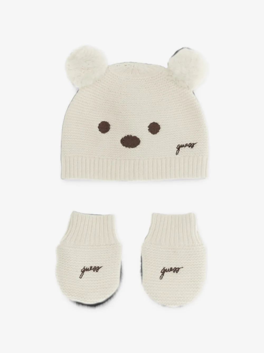 guess kids 곰 모티프 비니와 장갑 세트