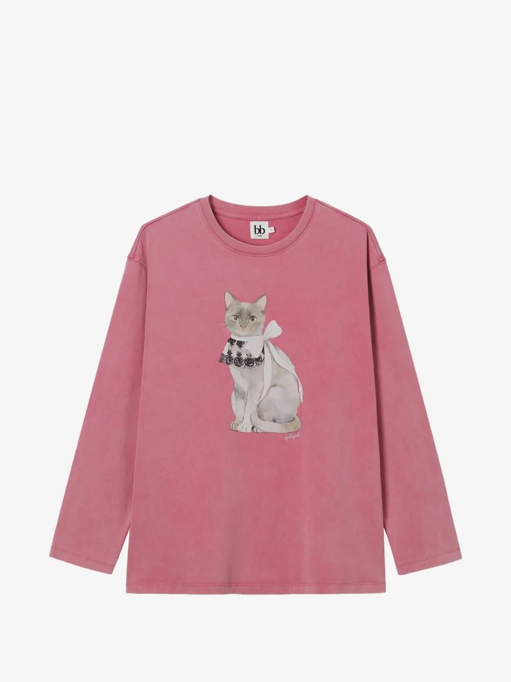 b+ab 고양이 프린트 긴팔 티셔츠