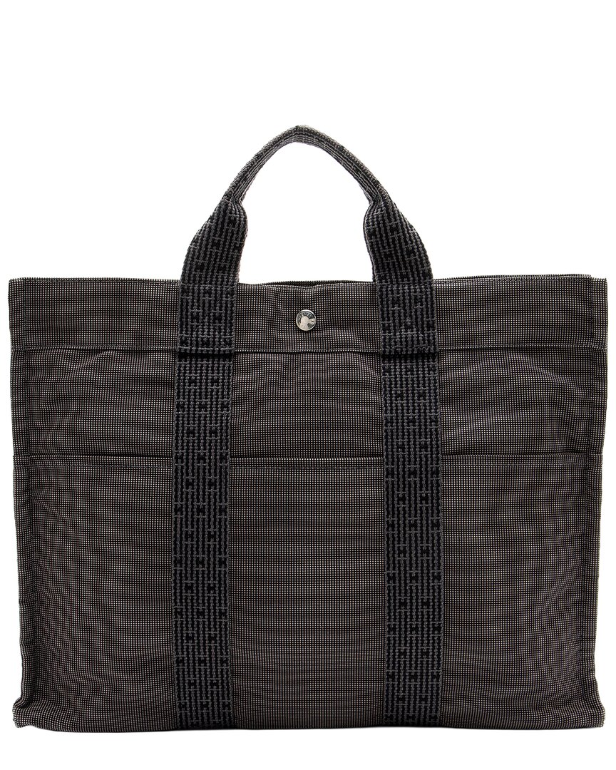 HERMES 블랙 & 그레이 캔버스 & 나일론 헤를라인 MM 토트
