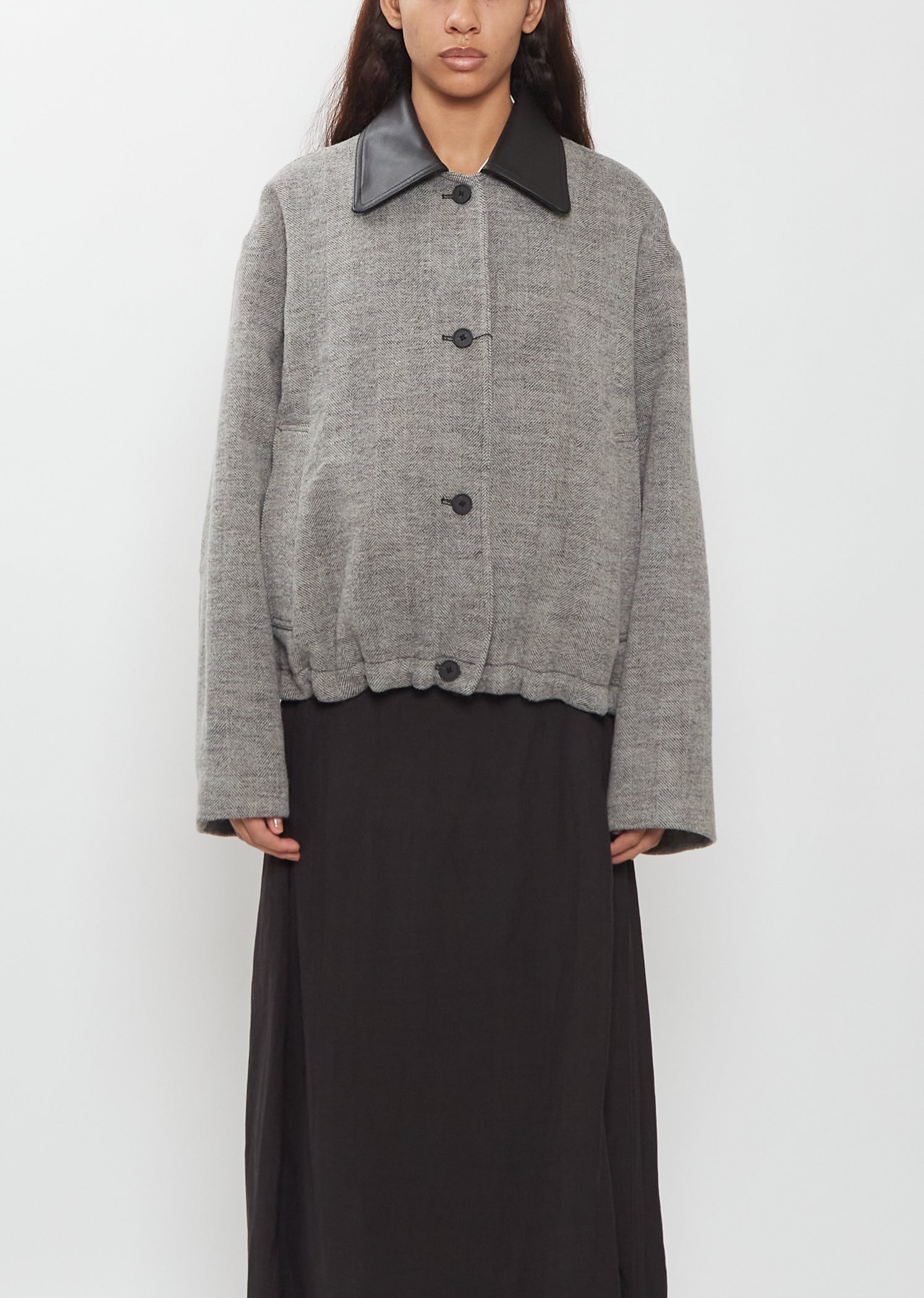 Studio Nicholson 가죽 칼라 자켓