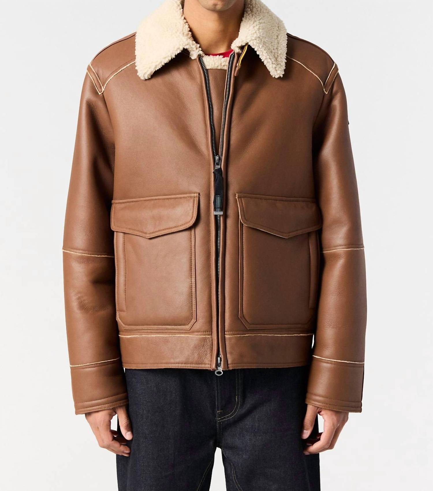PARAJUMPERS 로드니 스페셜 가죽 봄버 자켓 클레이