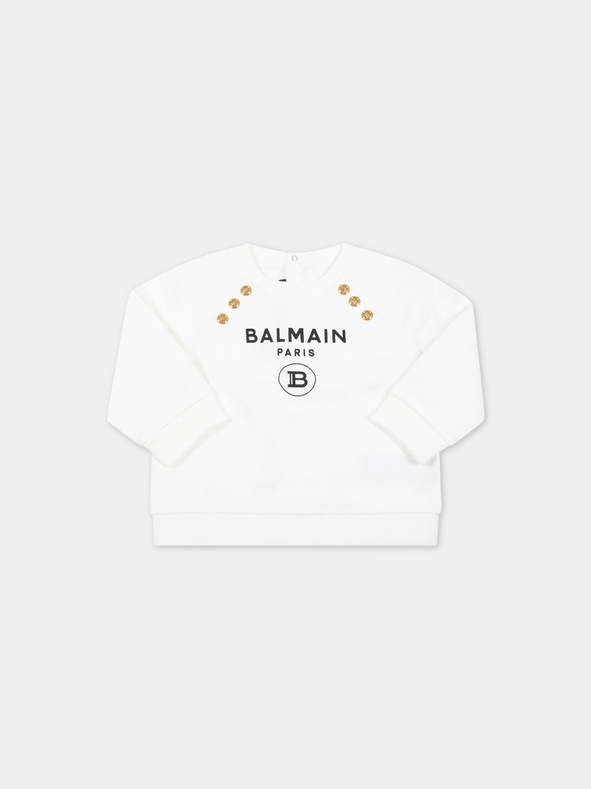 Balmain Kids 아기용 로고가 있는 흰색 스웨트셔츠