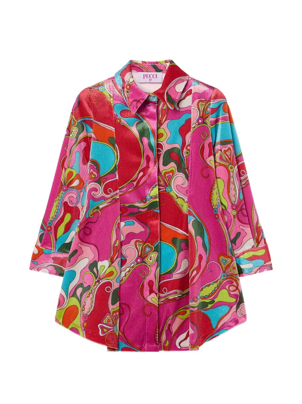 PUCCI KIDS 오르키데이 프린트 벨벳 셔츠 원피스