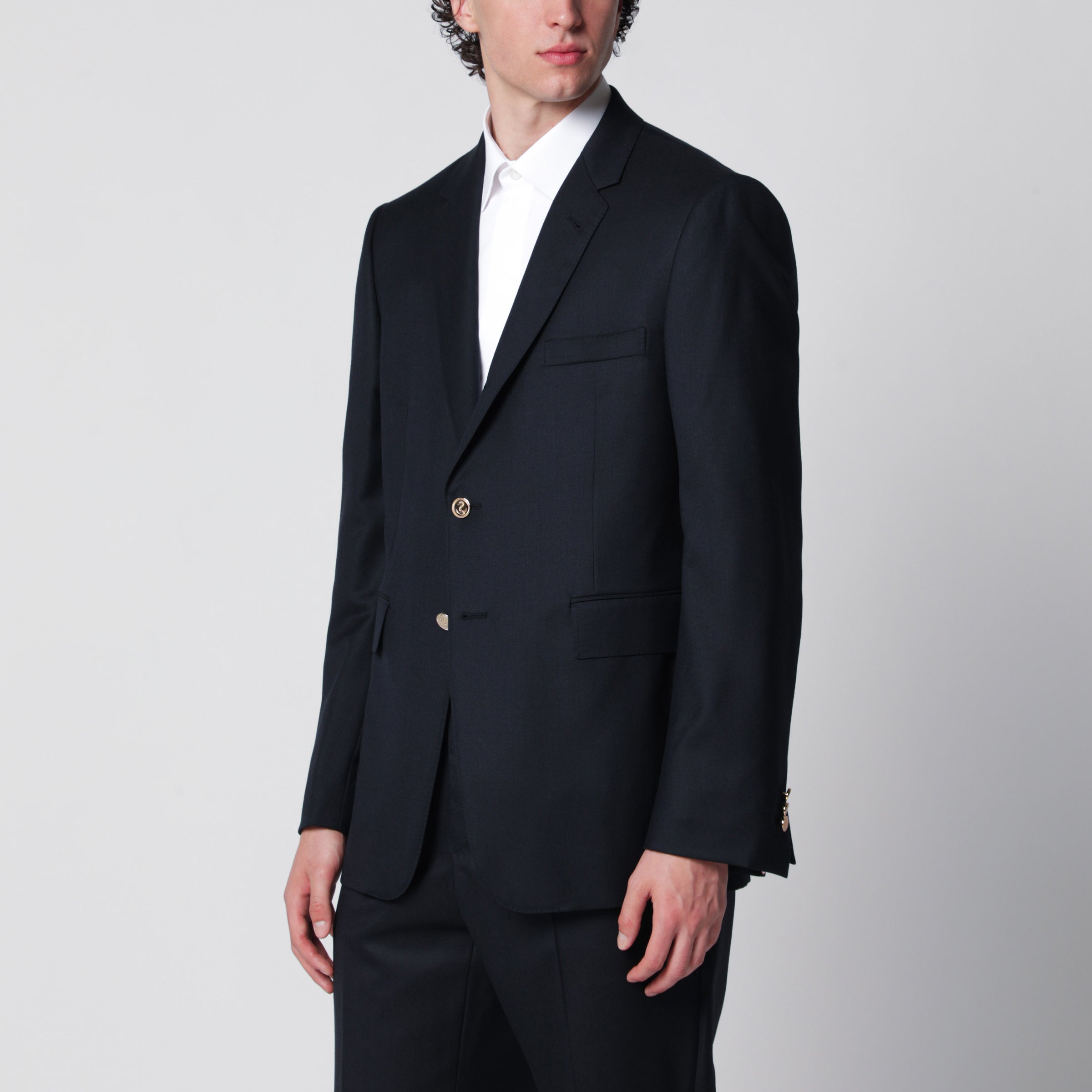 THOM BROWNE 싱글브레스트 네이비 블루 울 자켓