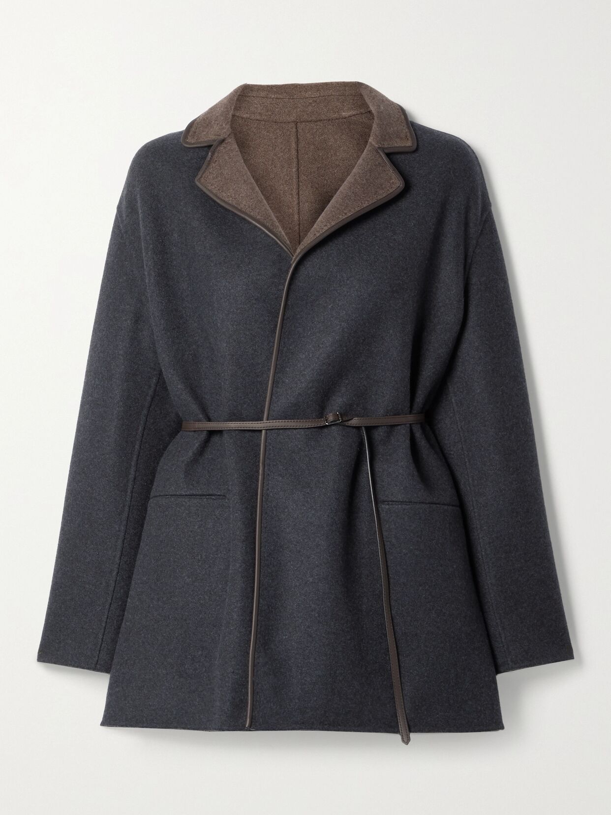 LOROPIANA 지미 리버서블 벨트 가죽 트리밍 캐시미어 혼합 자켓