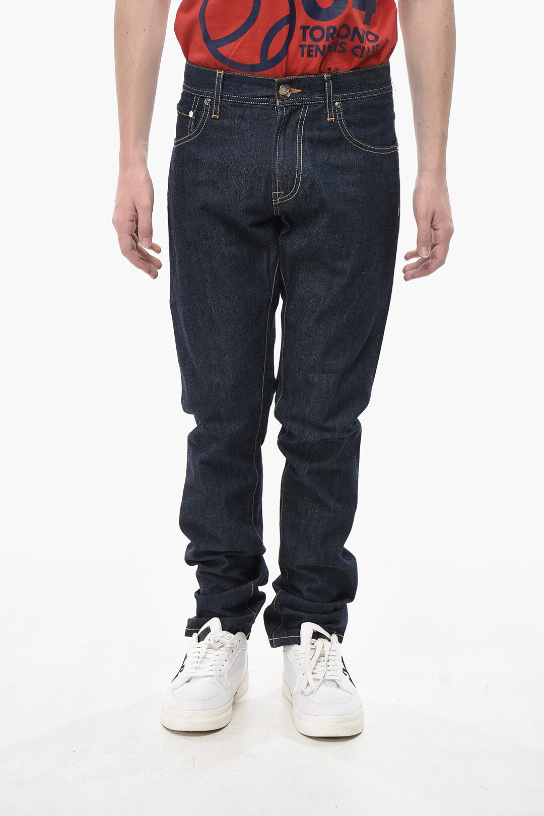 Corneliani 아이디 슬림 핏 진 다크 워시 17cm