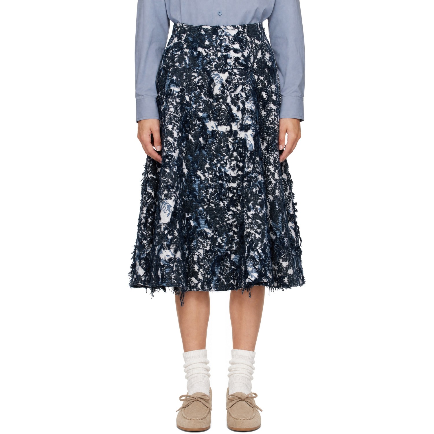 ERDEM 네이비 A라인 미디 스커트