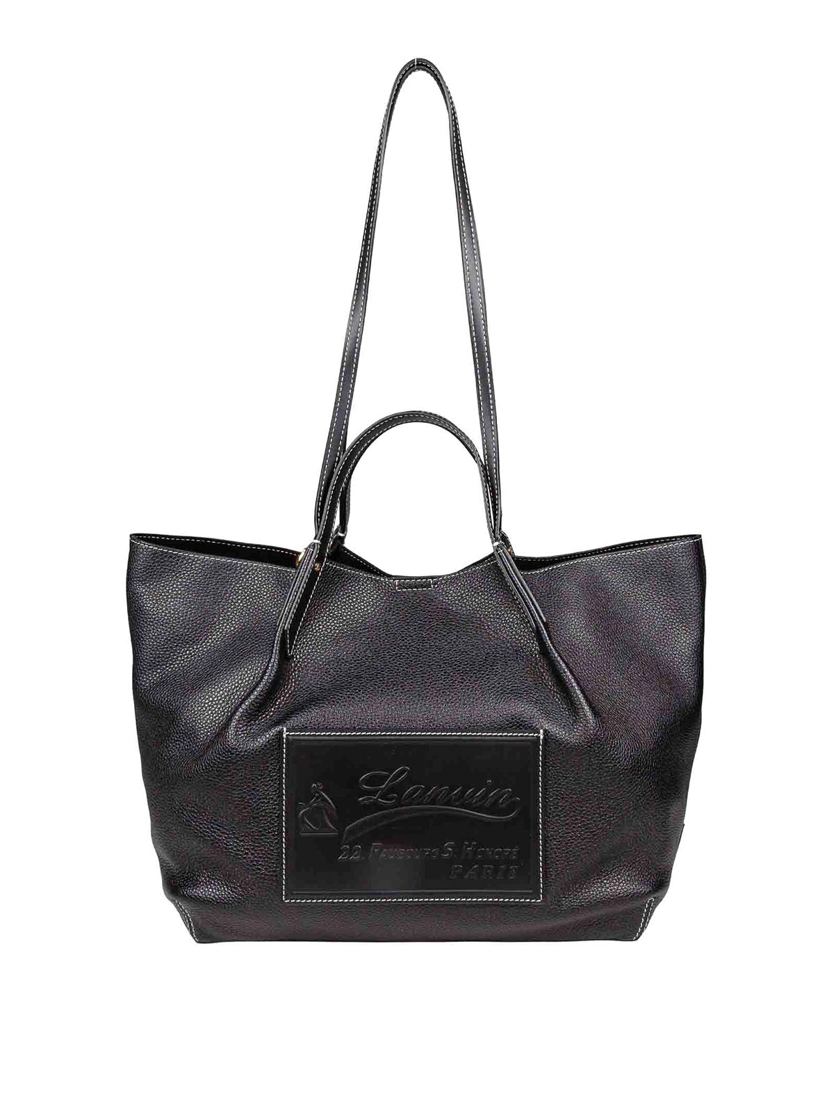 LANVIN 블랙 가죽 캐치 쇼핑백