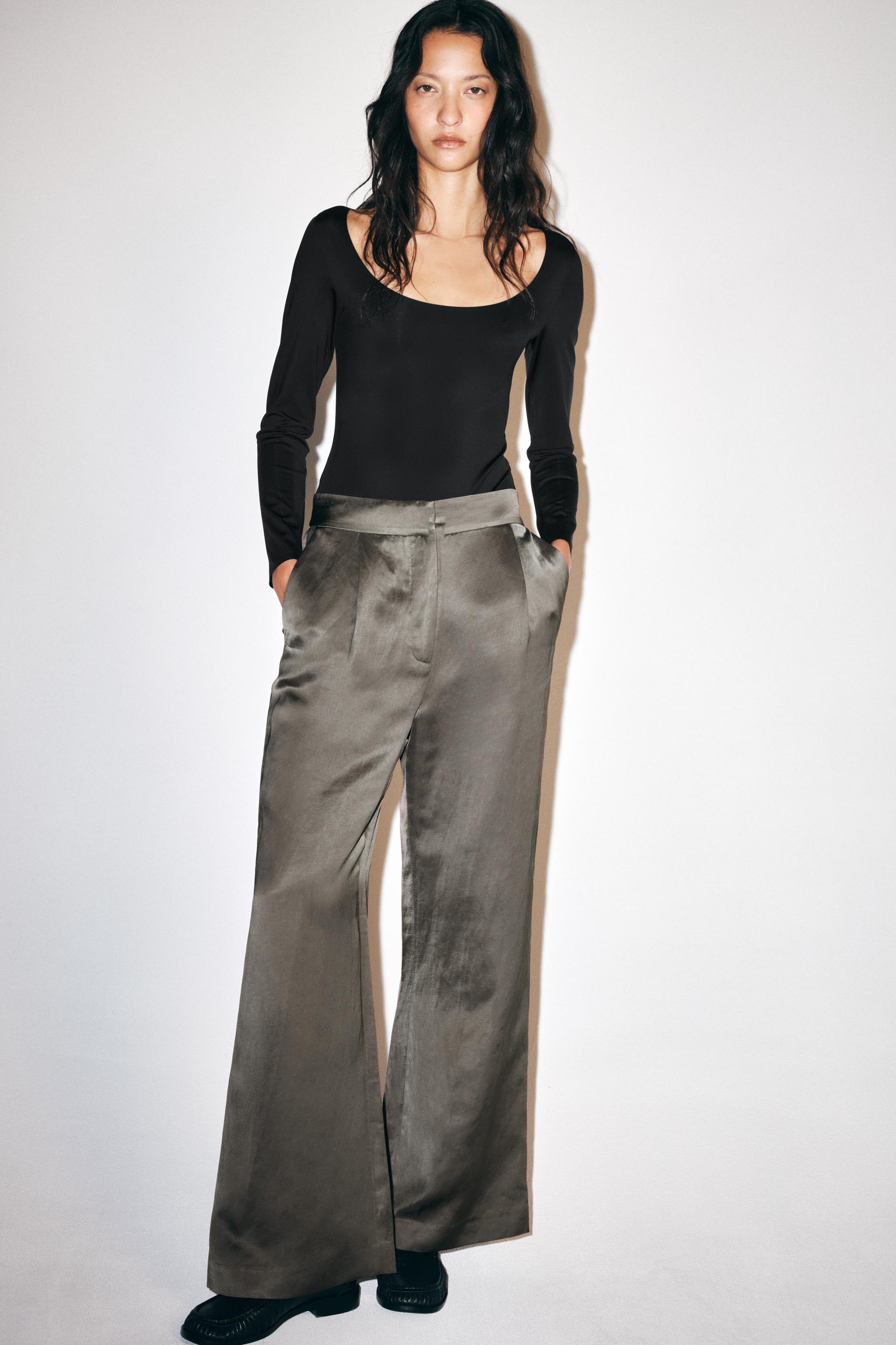 ZARA ZW 컬렉션 새틴 와이드 팬츠