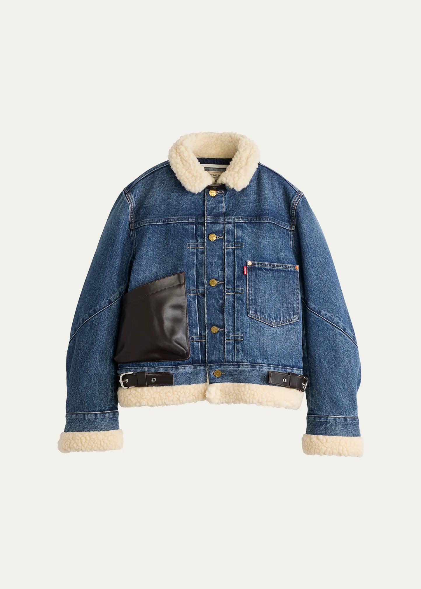 SACAI 리바이스 페이크 퍼 데님 파일럿 자켓