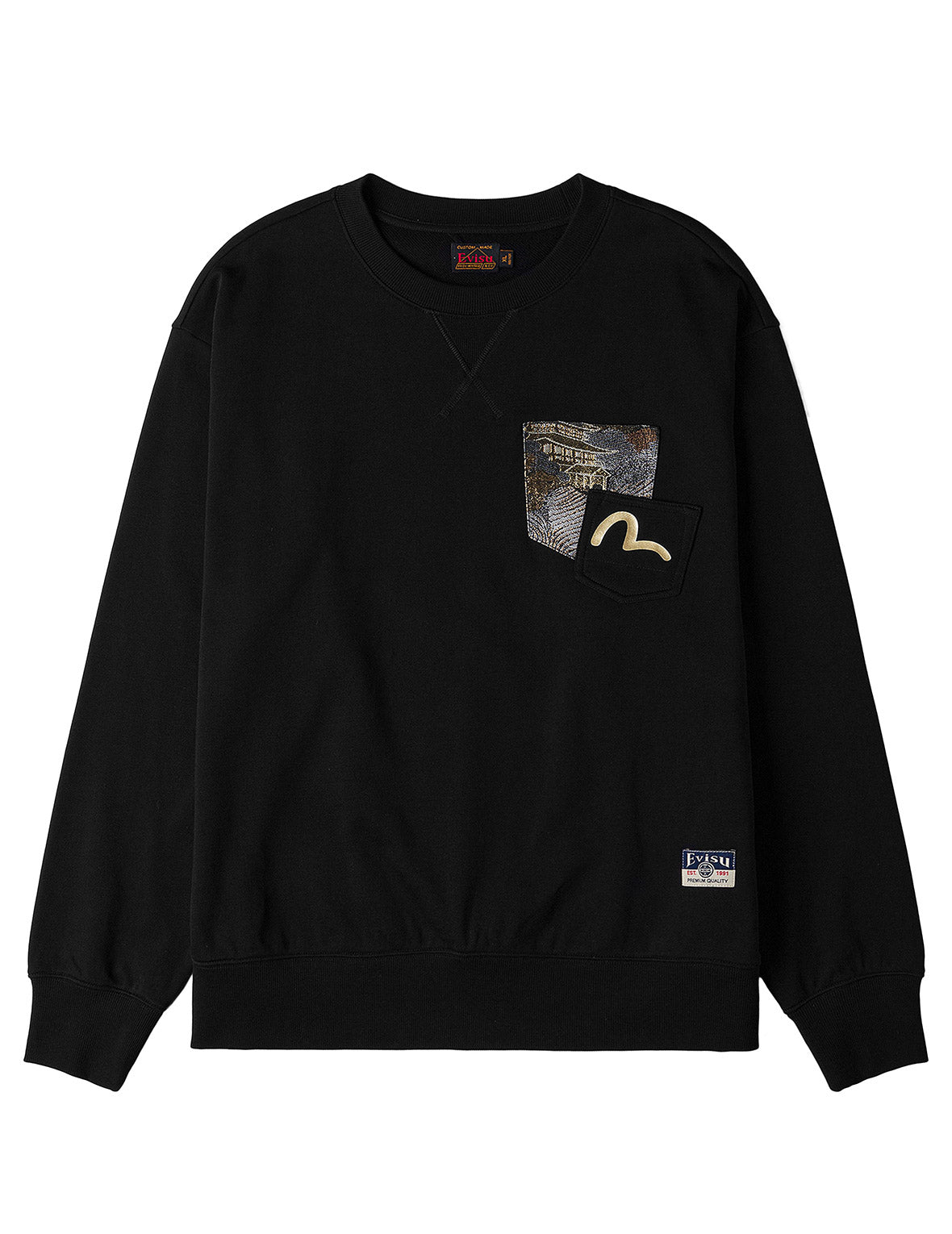 EVISU 일본 프린트 브로케이드 포켓 스웨트셔츠