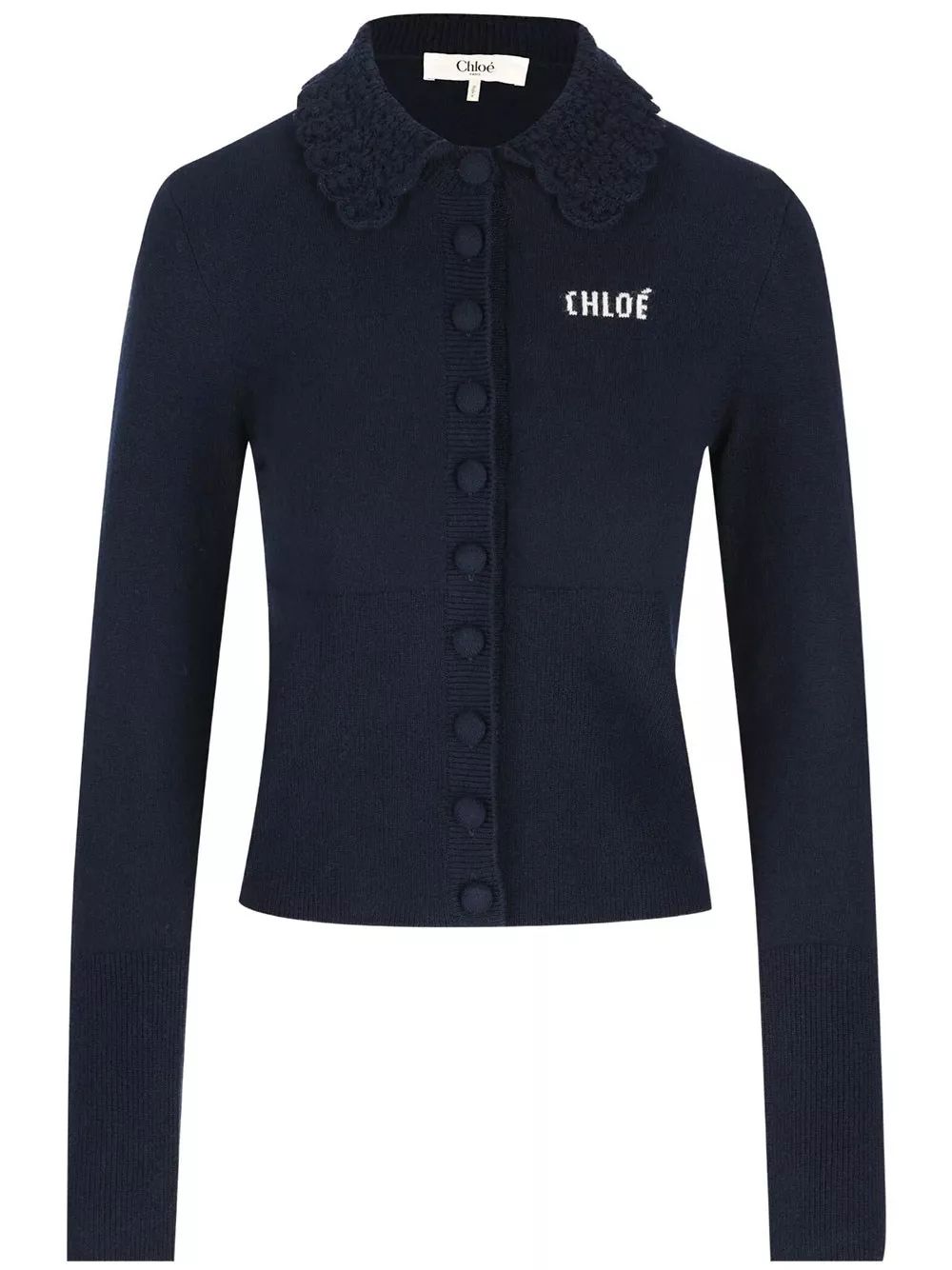 Chloe 버튼과 로고가 있는 울 가디건