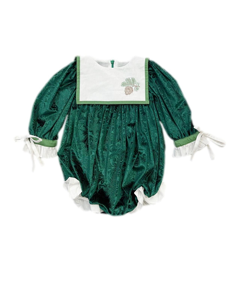 Petite Maison Kids 유니섹스 페티트 메종 에버리 다마스크 그린 벨루어 롬퍼
