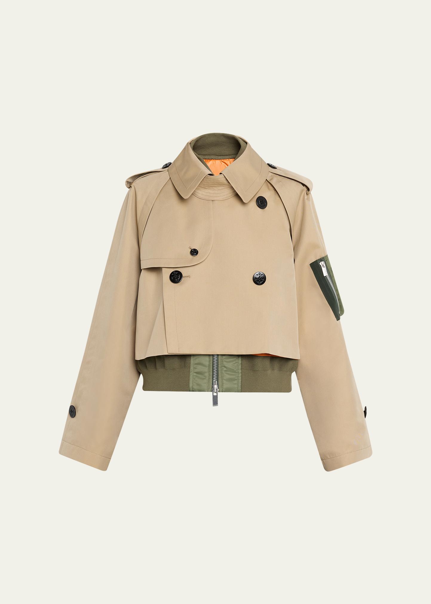 SACAI 코튼 가바르딘 하이브리드 숏 트렌치 코트
