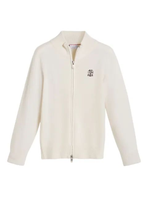 Brunello Cucinelli Kids 자수 로고 집업 가디건