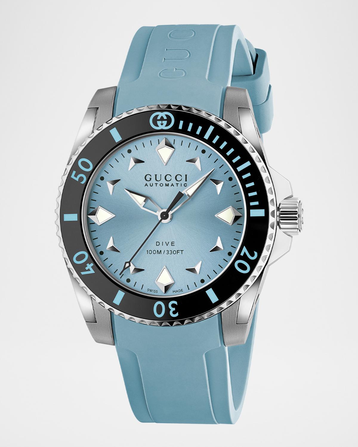 GUCCI 다이브 라이트 블루 고무 스트랩 시계 36mm