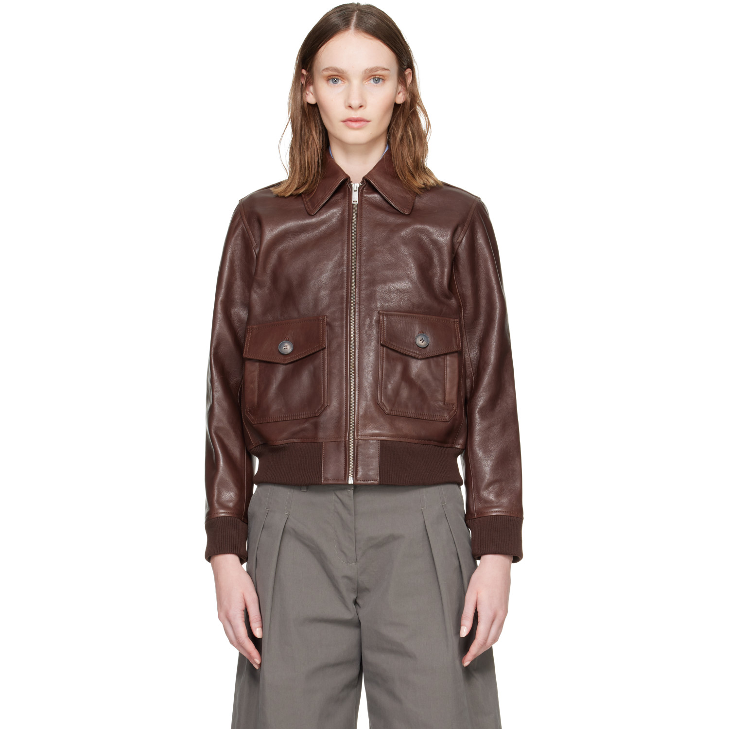 A.P.C. 브라운 가엘 가죽 자켓