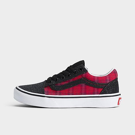 Vans 리틀 키즈 올드 스쿨 캐주얼 슈즈 글리터 체크 빨강 검정