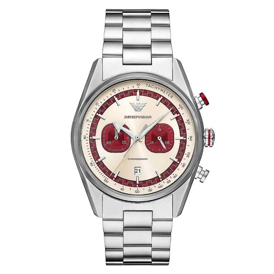 GIORGIO ARMANI 크로노그래프 쿼츠 크림 다이얼 시계 AR11645