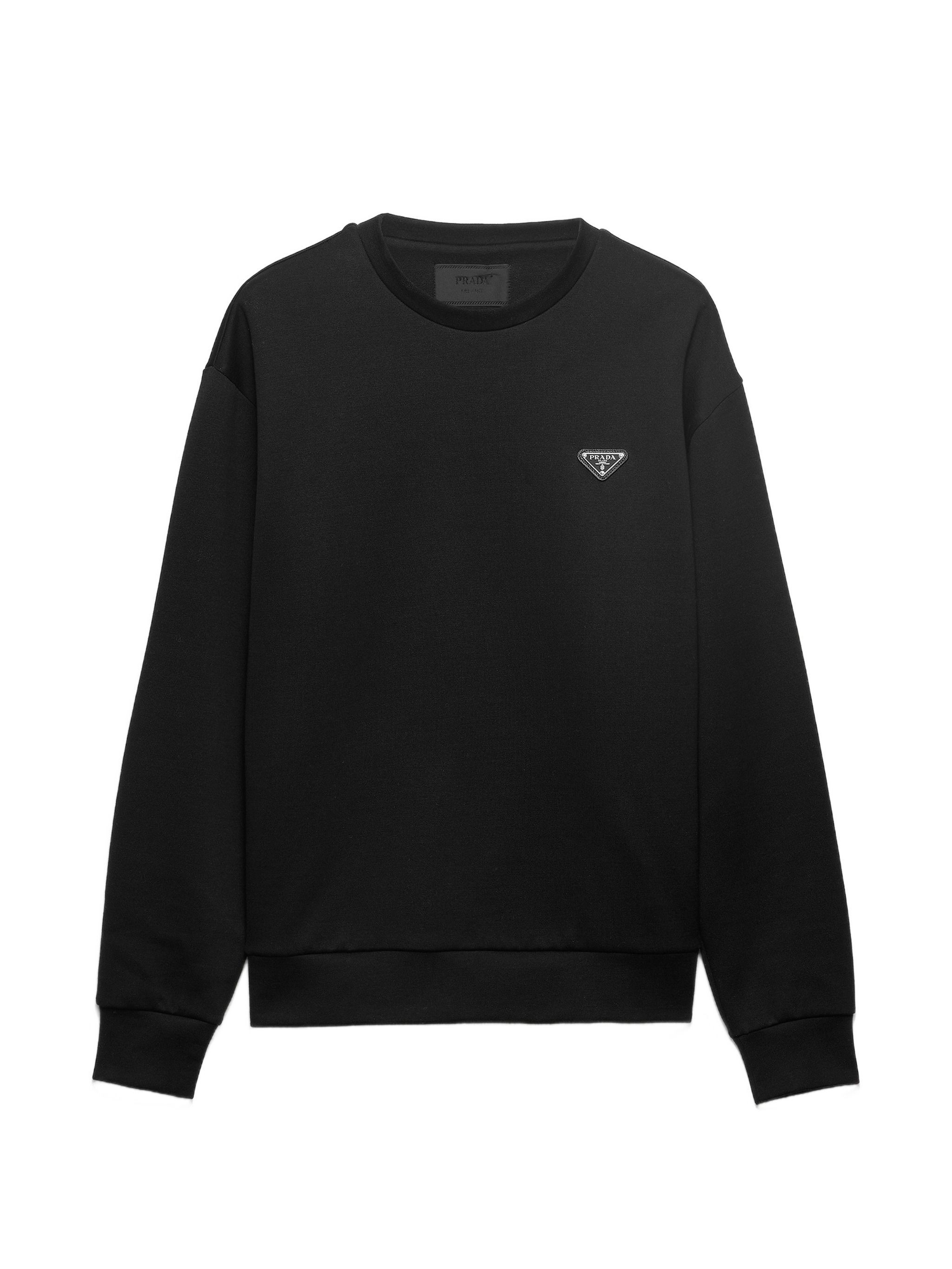 PRADA 블랙 코튼 나일론 크루넥 맨투맨
