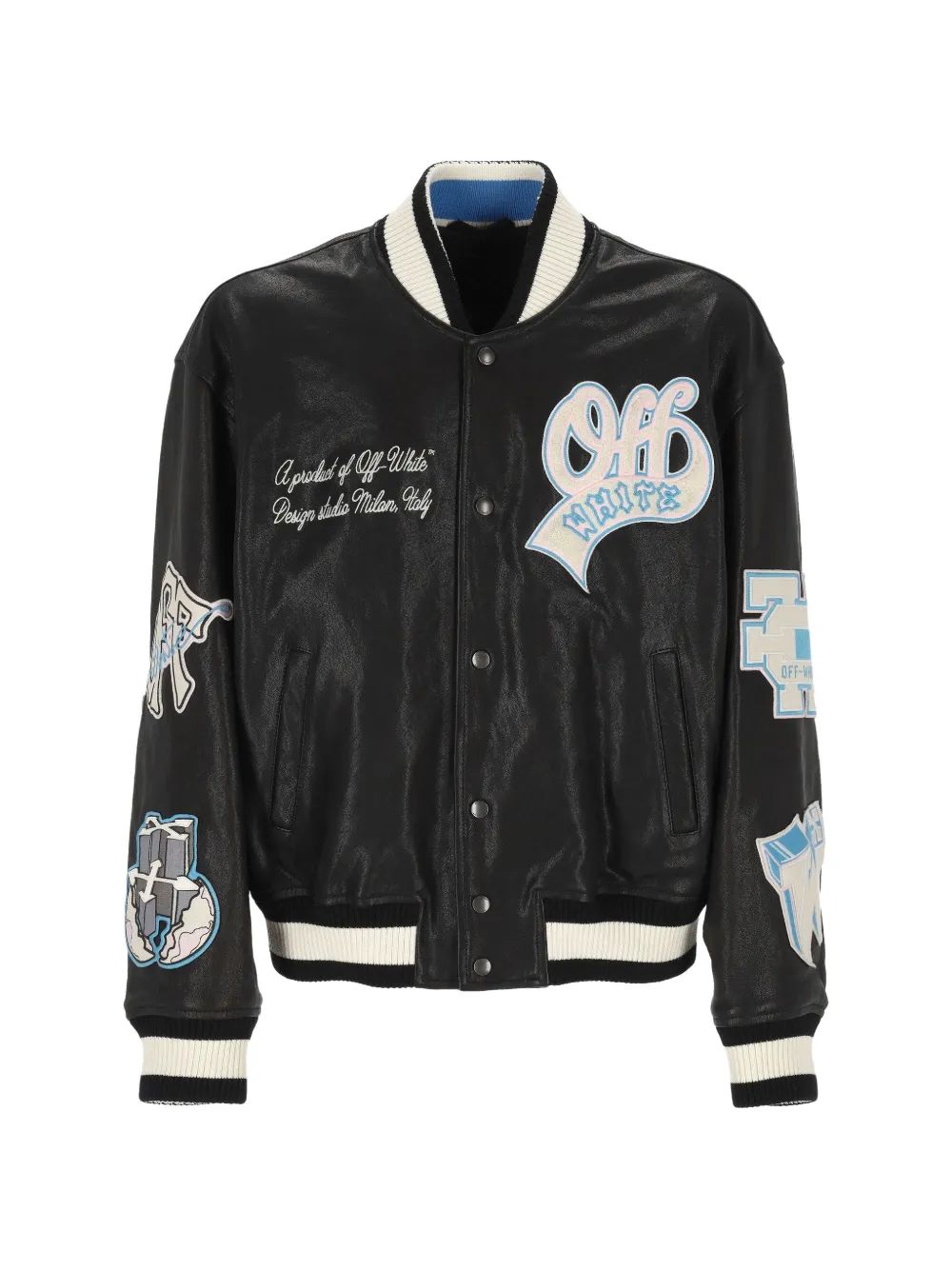 OFF-WHITE 패치 디테일 가죽 자켓