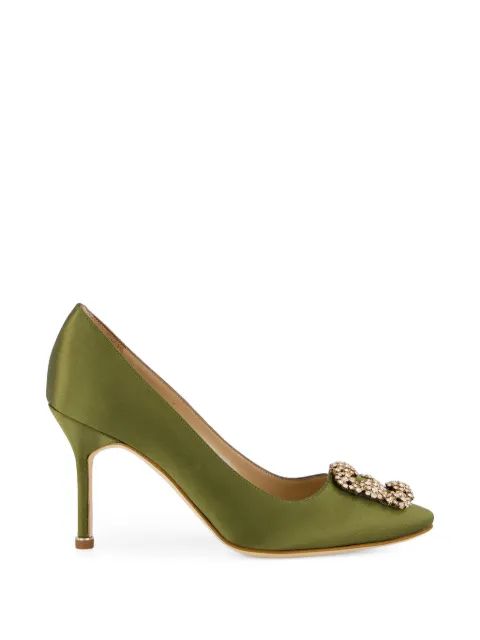 Manolo Blahnik 항기시 크리스탈 버클 새틴 펌프스