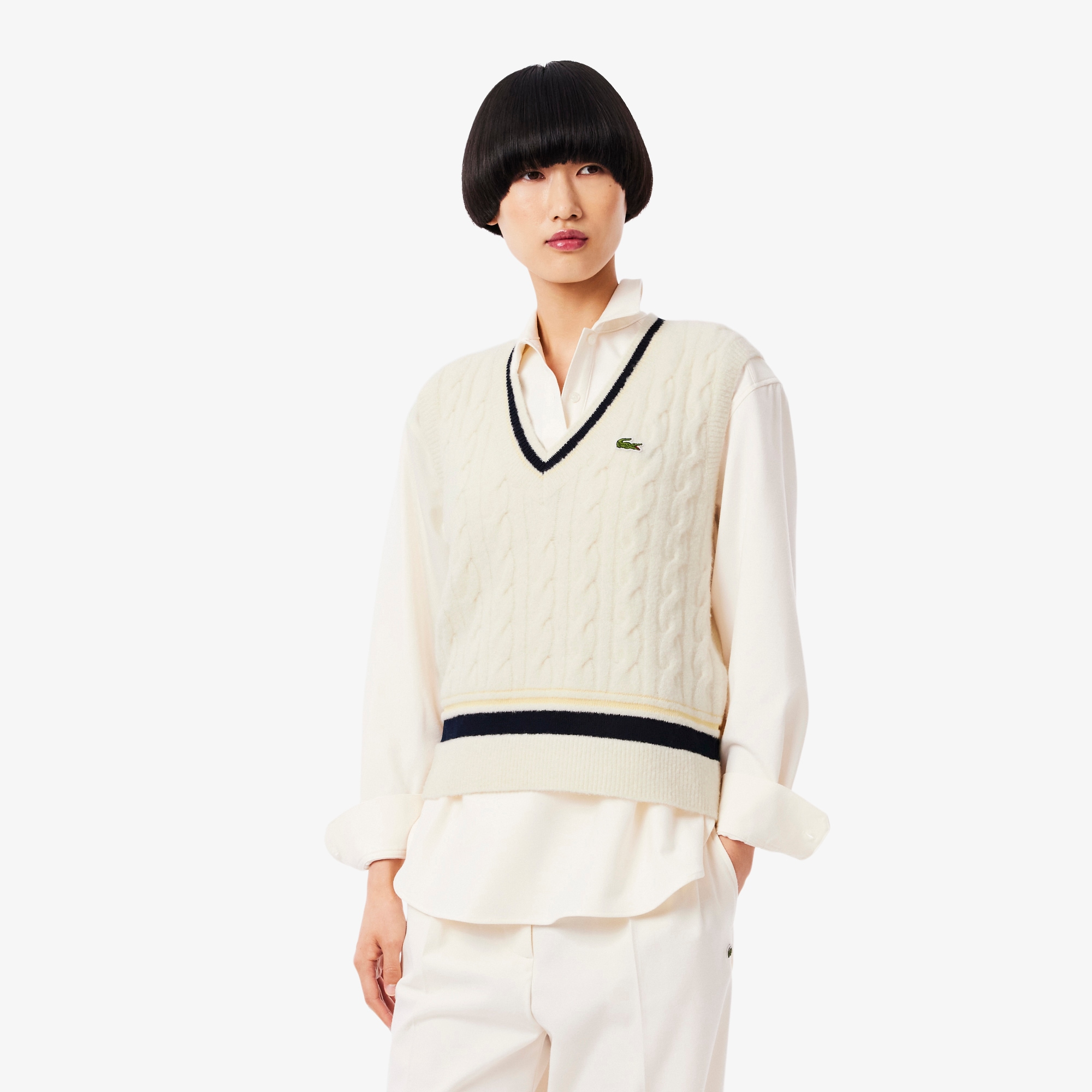 Lacoste Women's Cable Knit Wool Sweater Vest