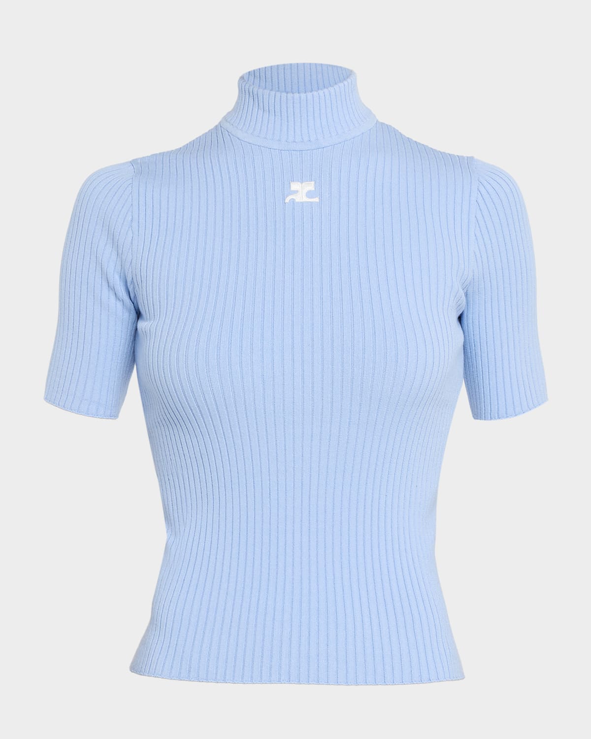 COURRÈGES 모크넥 반팔 리브 풀오버