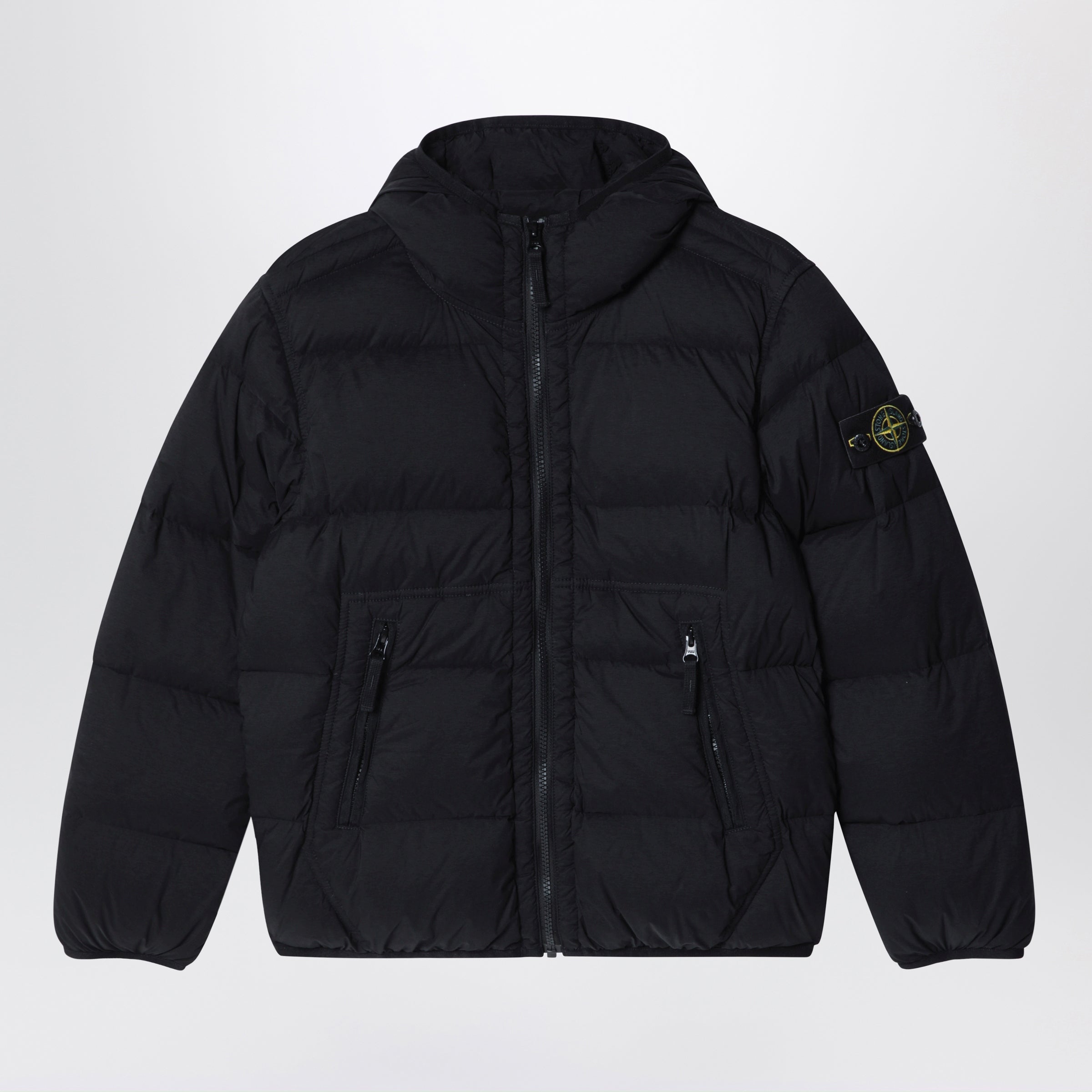 STONE ISLAND 블랙 나일론 후드 다운 자켓