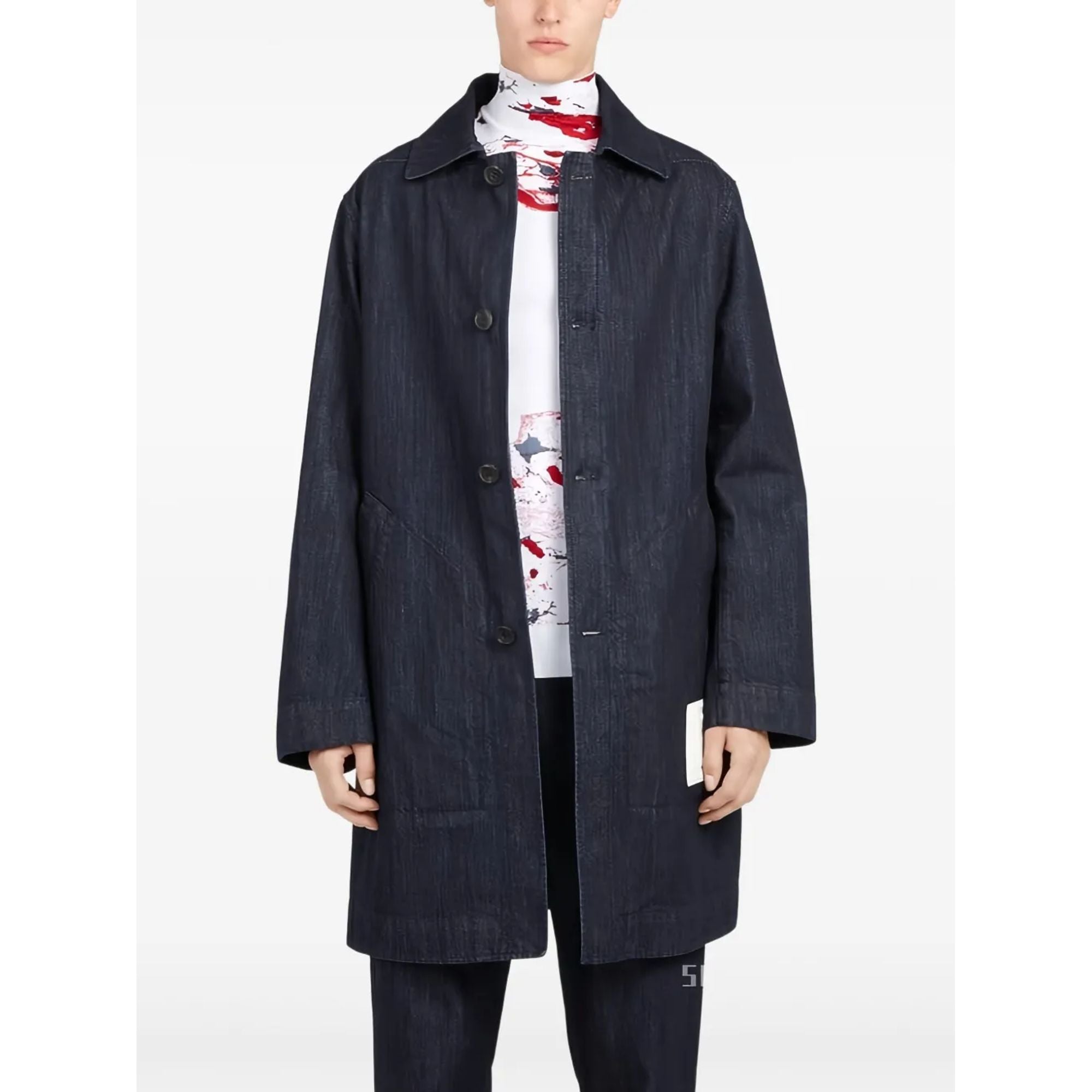 SALVATORE FERRAGAMO 데님 버튼 코트