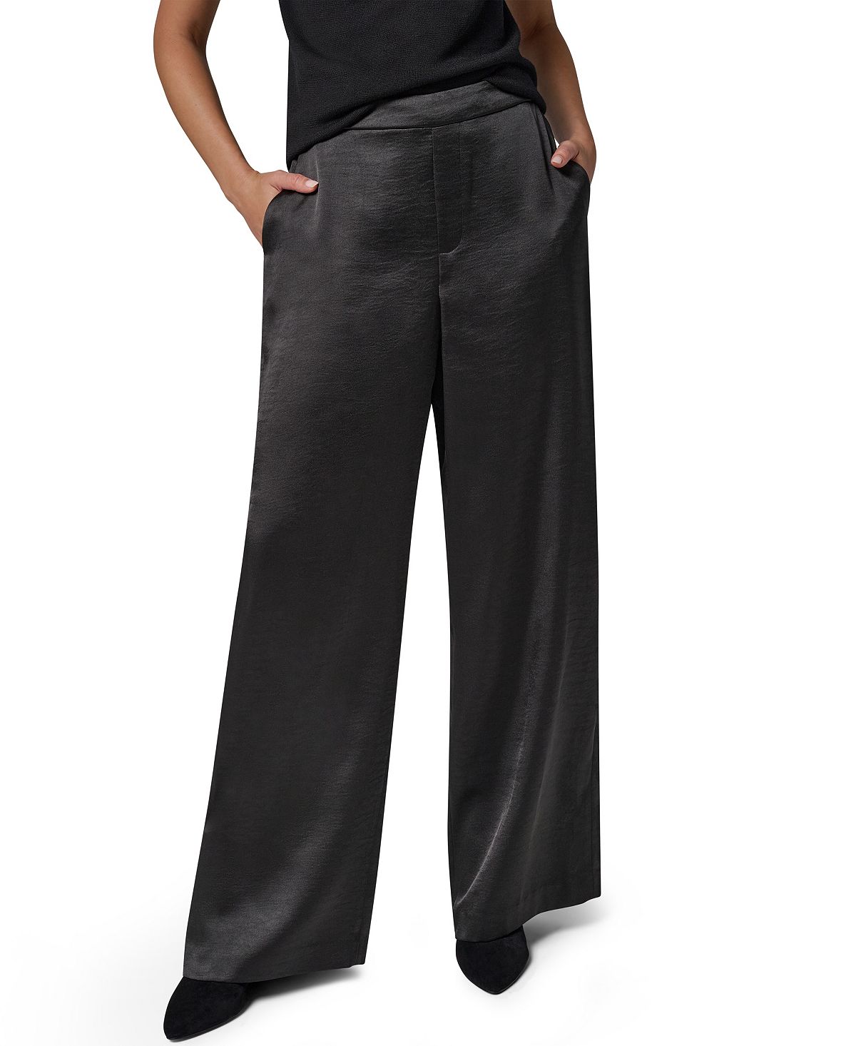 Donna Karan/ DK  여성 와이드 레그 풀온 새틴 팬츠