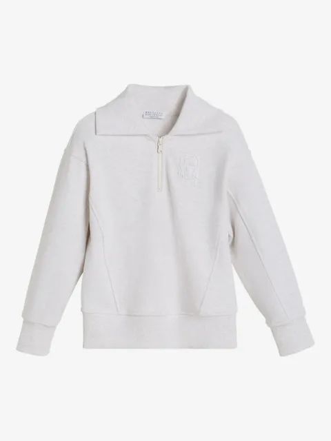 Brunello Cucinelli Kids 하프 집 자수 맨투맨