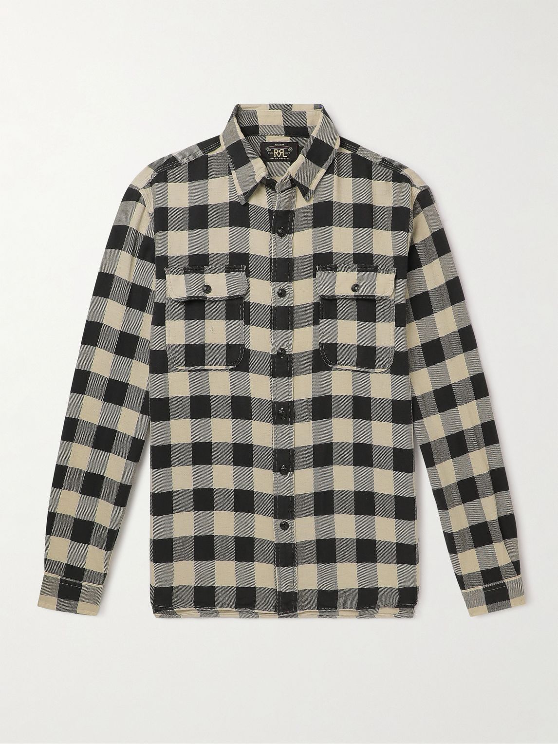 RRL 매틀록 체크 코튼 리넨 혼합 트윌 셔츠