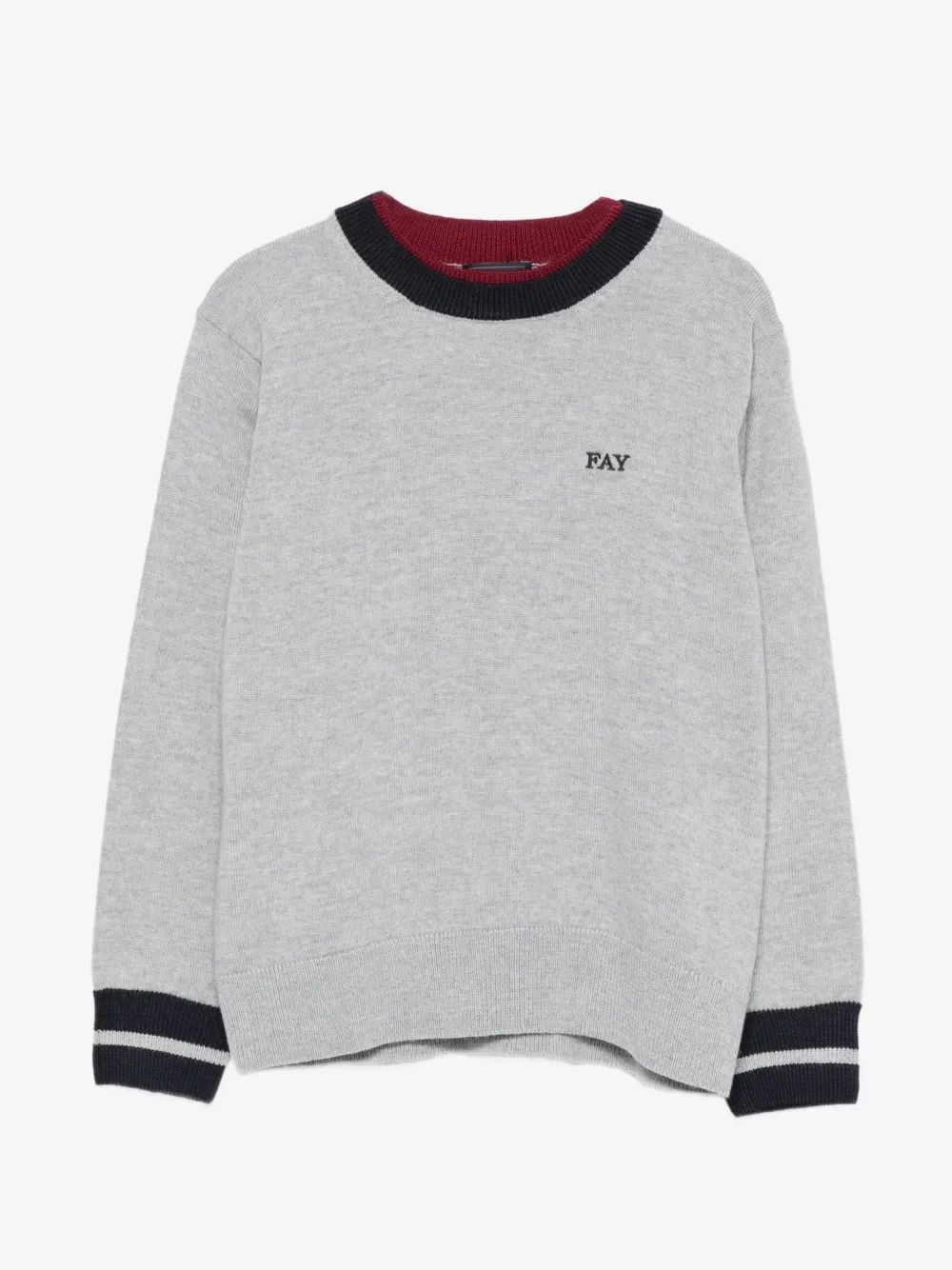 Fay Kids 로고 자수 스트라이프 트림 스웨터